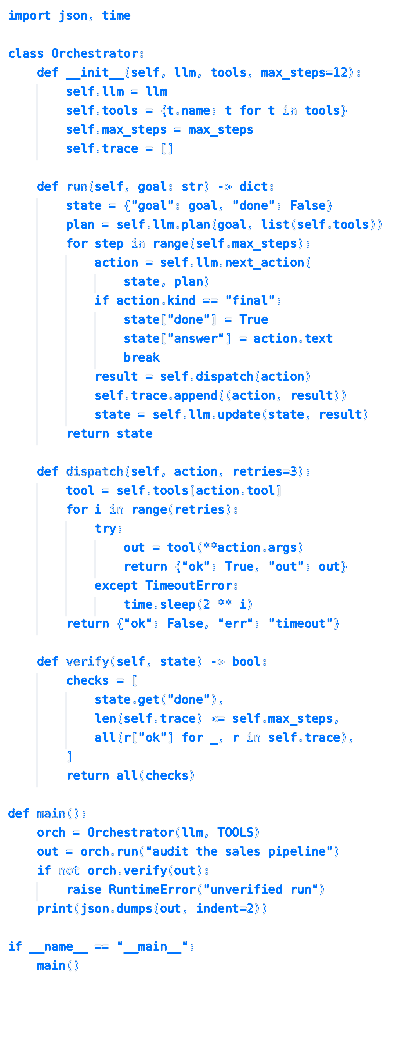 Python-lus voor toolgebruik door een Claude-agent: toolaanroepen doorsturen, fouten opvangen en resultaten terugkoppelen naar het model.